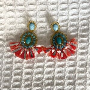 J. Crew Turquoise and Coral Fringe Drop Earrings